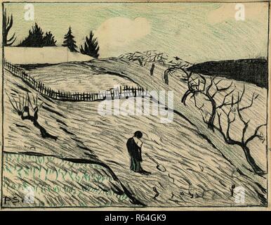 Pour la conception du paysage (la fin de la journée) (Paysage (La fin du jour)) de l'album L'Estampe Originale (Album II). Dimensions : 24,8 cm x 33,6 cm, 23,4 cm x 30,4 cm. Musée : Musée Van Gogh, Amsterdam. Banque D'Images