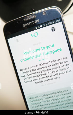 Image de l'Talkspace , smartphone app sur un écran de bienvenue Banque D'Images
