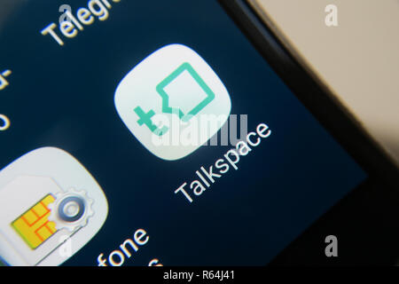 Image de l'Talkspace app sur un smartphone, bouton Banque D'Images