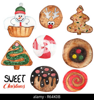 Aquarelle collection des couronnes de Noël Banque D'Images