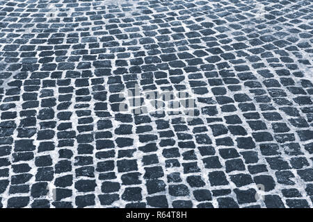 Pavés en hiver avec la neige. Banque D'Images