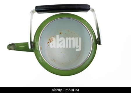 Intérieur d'un Cathrineholm vert et blanc plateau électrique sur fond blanc Banque D'Images