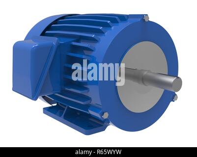 Illustration 3D Moteur électrique bleu industriel isolated on White Banque D'Images