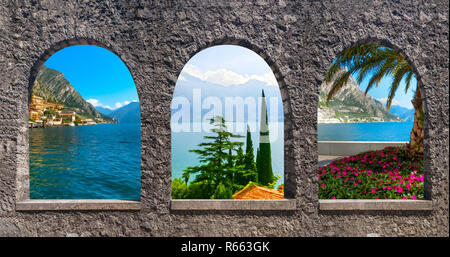 Le collage à partir de la vue sur le lac de Garde Banque D'Images