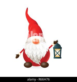 Lanterne avec Gnome isolé sur fond blanc - vector illustration Illustration de Vecteur