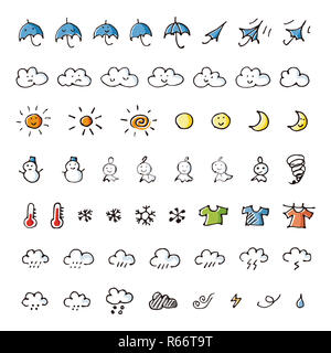 Croquis dessinés à la main, les icônes météo Banque D'Images