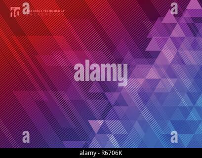 Lignes abstraites et motif triangles bleu et rouge sur fond de gradients technologie concept. Vector illustration Illustration de Vecteur