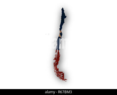 La carte et drapeau du Chili sur métal rouillé Banque D'Images