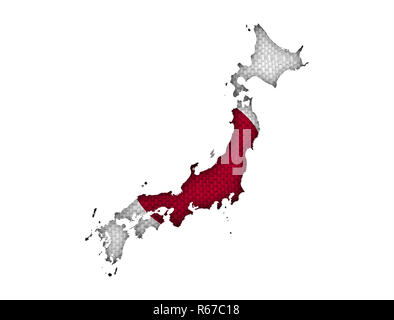 La carte et drapeau du Japon le vieux linge de maison Banque D'Images