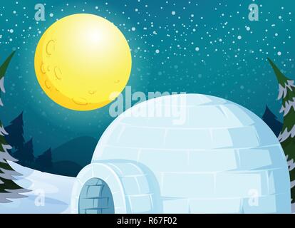 Igloo en le paysage d'hiver illustration Illustration de Vecteur