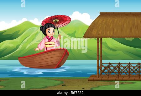 Fille japonaise traditionnelle dans la nature illustration Illustration de Vecteur