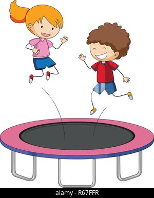 Les enfants de sauter sur un trampoline illustration Illustration de Vecteur