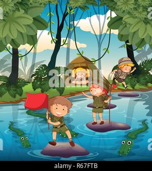 Camping Kids dans la nature illustration Illustration de Vecteur