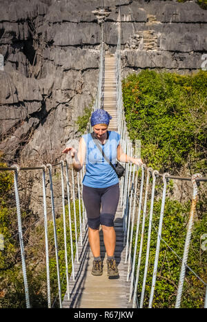 Tourisme Le célèbre pont suspendu de l'Ankarana Banque D'Images