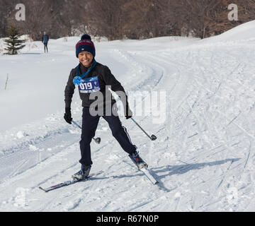 ALMATY, Kazakhstan - février 18, 2017 : concours d'amateurs dans la discipline du ski de fond, sous le nom de Ski 3235 Fest. Ski, skieur Banque D'Images