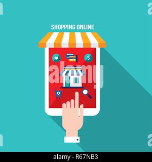 Le magasinage en ligne et de paiement mobile e-commerce concept. Vector illustration Illustration de Vecteur