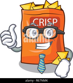 Businessman croustillant de croustilles de pommes de terre dans un bol cartoon vector illustrtion Illustration de Vecteur