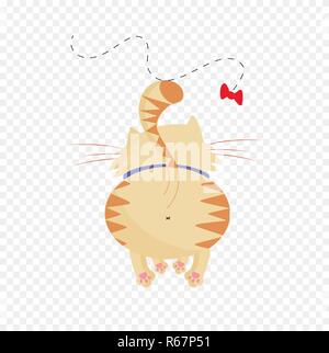 Vector illustration of cute cartoon ginger chat mâle caractère Garçon jouant avec vue latérale arrière pour attraper des papillons sur fond transparent c Illustration de Vecteur