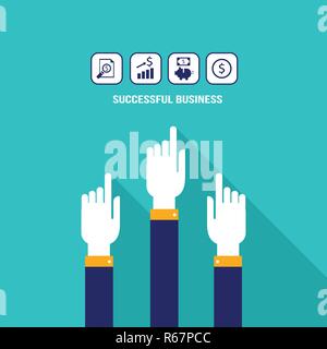 Businessman mains pointant sur le web icons avec tableau de la tirelire et de l'argent business lucratif moderne réussie concept design plat Vector illus Illustration de Vecteur