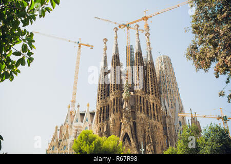 Barcelone, Espagne - 12 juillet 2018 : Temple Expiatori de la Sagrada Familia de la Sagrada Famalia à Barcelone, Espagne. Conçu par Antoni Gaudi, UNESCO World Heritage Site. Banque D'Images