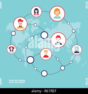 Social network concept Personnes avatars sur world map background Vector illustration Illustration de Vecteur