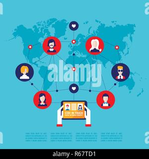Hands holding tablet avec icônes web réseau Social et Communication concept Illustration de Vecteur
