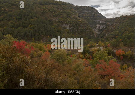 La Gorge de Binies, Foz de Binies dans la vallée au-dessus Veral Berdun en automne. Aragon Pyrénées, Espagne. Banque D'Images