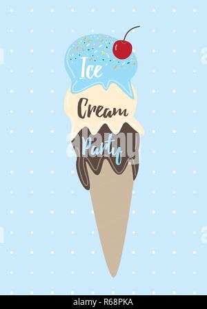 Parti de la crème glacée de l'été modèle de carte de vecteur dans des tons pastels sur un simple motif de fond pointillé Illustration de Vecteur