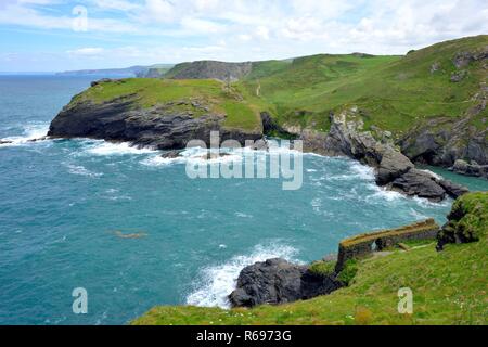 Château de Tintagel, péninsule de l'île Cornwall, Angleterre,,UK Banque D'Images