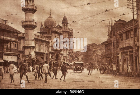 Old Vintage 1900 Pydhonie, Mosquée Hamidiya, Chemin Mohammed Ali, Bombay, Mumbai, Maharashtra, Inde, Asie Banque D'Images