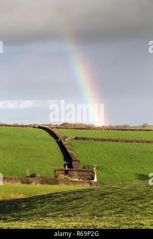 Arc-en-ciel sur s/n et de chaume en cottage Devon,pays,Dunsford, campagne, rustique, pastorale, agricole, agriculture, bucolique,agraire petite maison, hou Banque D'Images