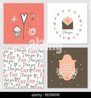 Cartes mignon avec lettrage love seamless background pattern Valentines Day Vector illustration Illustration de Vecteur