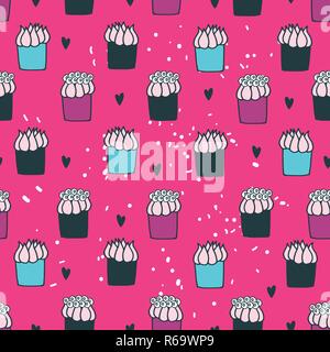 Colorful hand drawn Seamless background pattern avec délicieux dessert cupcakes Vector illustration Illustration de Vecteur