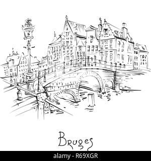 Vue pittoresque sur la ville de Bruges avec de belles maisons du canal Banque D'Images