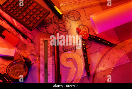 Outils d'équipement de dessin d'architecte d'ingénierie, Inde, Asie Banque D'Images