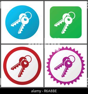 Keys rouge, bleu, vert et rose vector icon set. Web icons. Signes et symboles design plat facile à éditer Illustration de Vecteur