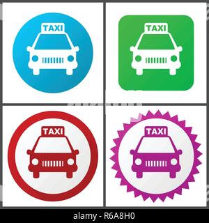 Taxi rouge, bleu, vert et rose vector icon set. Web icons. Signes et symboles design plat facile à éditer Illustration de Vecteur