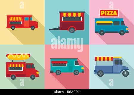 Camion alimentaire icon set. Télévision jeu de camion alimentaire icônes vectorielles pour le web design Illustration de Vecteur
