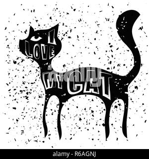Typographie Conception d'imprimer avec une silhouette de chat Banque D'Images