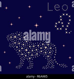 Signe astrologique lion sur fond de ciel étoilé, vector illustration Illustration de Vecteur