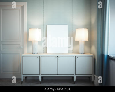 Décoration classique avec des murs verts et blancs cadre photo. Le rendu 3D Banque D'Images