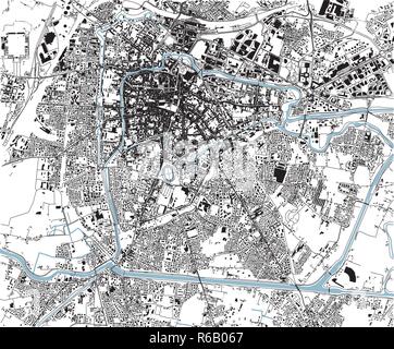 Carte Satellite de Padoue, Padova, Italie, les rues de la ville, la Vénétie. Plan de la ville, centre-ville. Illustration de Vecteur