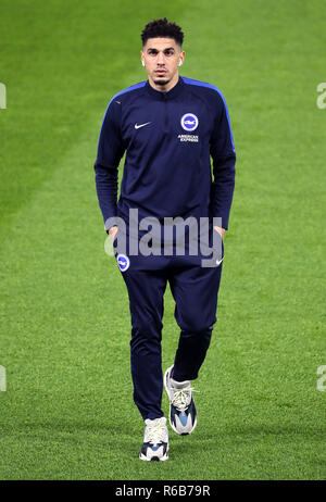 Brighton & Hove Albion Leon Balogun arrive pour le premier match de championnat à l'AMEX Stadium, Brighton. Banque D'Images