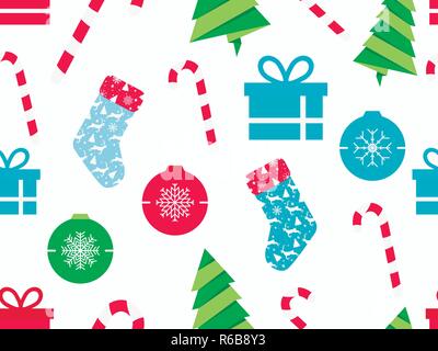 Transparente avec motif de Noël, des cannes de chaussettes de noël, coffrets cadeaux et sapin. Symboles de Noël sur fond blanc. Vector illustration Illustration de Vecteur