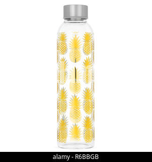 Or chic isolé et clair de l'eau d'Ananas bouteille sur fond blanc Banque D'Images