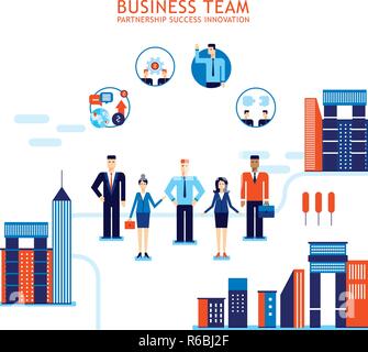 Groupe de gens d'affaires sur fond de la ville d'équipe succès concept Vector illustration Illustration de Vecteur