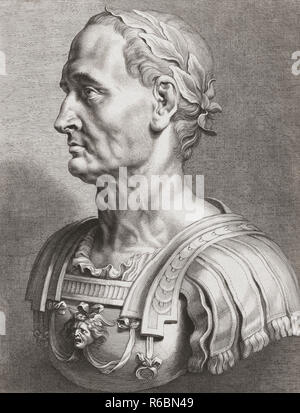 Jules César, 100 avant J.-C. - 44 AV. Homme politique et général romain. À partir d'un 17e siècle imprimer basé sur un ancien buste en marbre. Banque D'Images