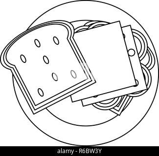 Des aliments délicieux sandwich en noir et blanc Illustration de Vecteur