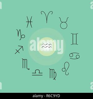 Signes astrologiques, les symboles du zodiaque, horoscope, l'astrologie et les signes mystiques vector illustration sur fond bleu turquoise Illustration de Vecteur