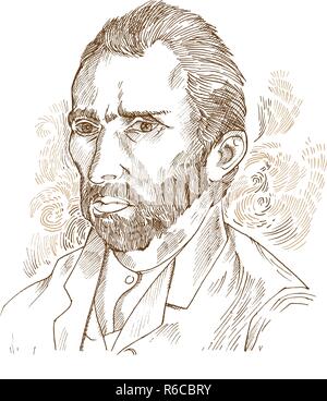 Hand drawn vector portrait.Vincent Van Gogh Illustration de Vecteur